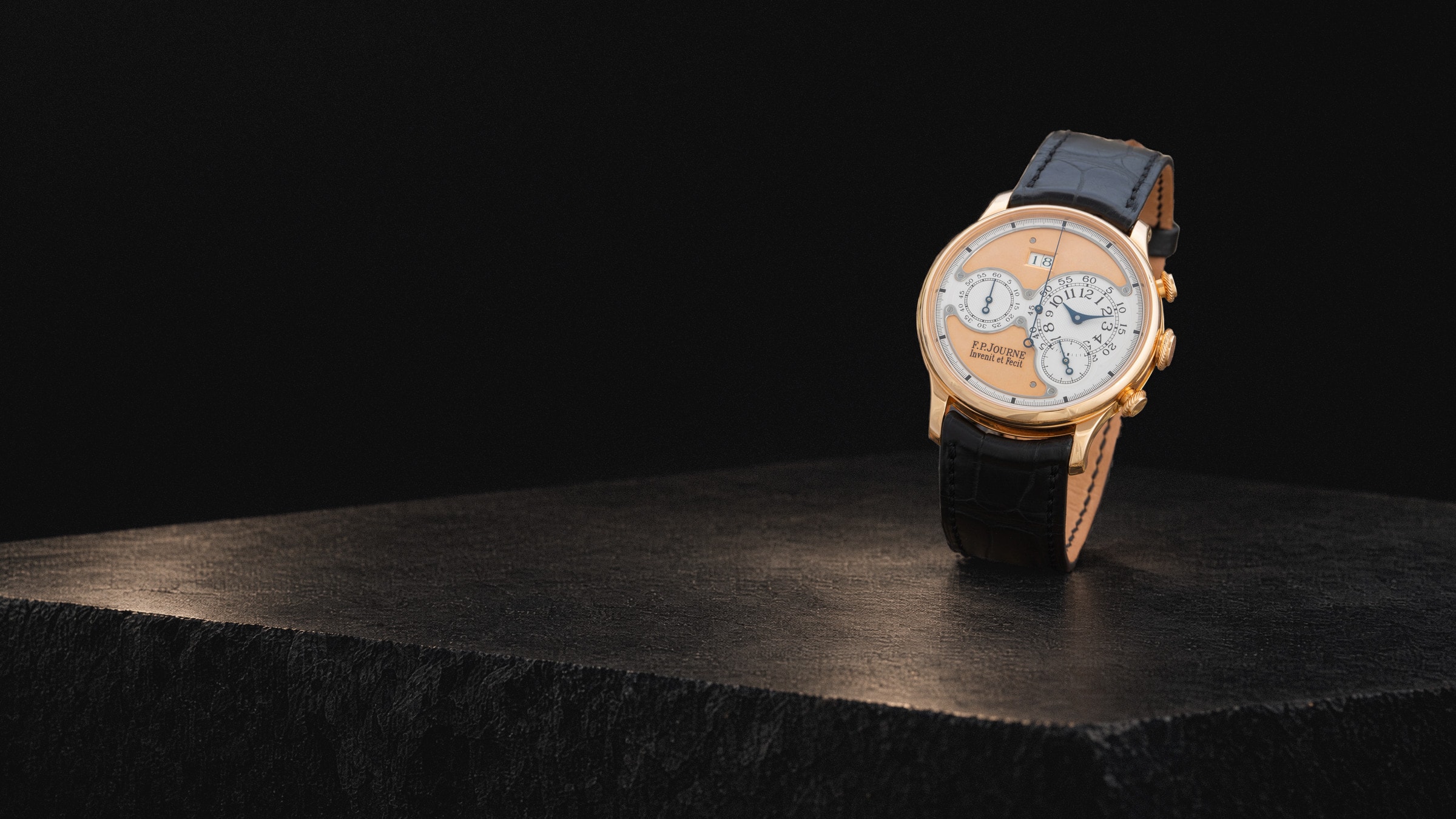 F.P. Journe chronograph in red gold, standing on black stone